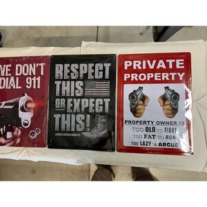 Set Of 3‎ Metal Tin Signs 12x17. Man cave, Bar, Shed, Barn. Patriotic 2nd